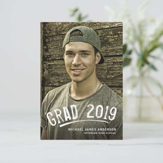 モダンなブラシの卒業のグランジな写真のパーティーの招待 案内状 (スタンド正面)