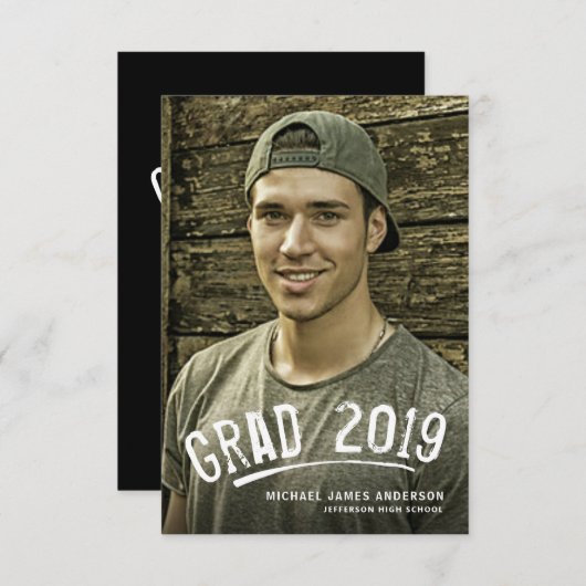 モダンなブラシの卒業のグランジな写真のパーティーの招待 案内状 (正面/裏面)