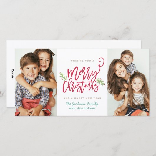 モダンなブラシの原稿のクリスマスの休日の2写真 シーズンカード (正面/裏面)