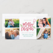 モダンなブラシの原稿のクリスマスの休日の4写真 シーズンカード (正面/裏面)