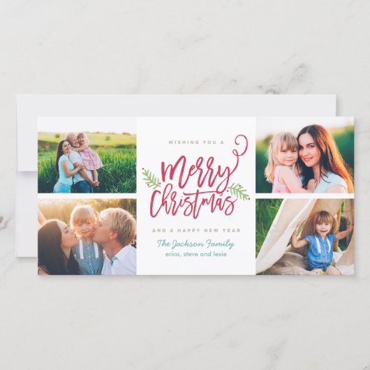 モダンなブラシの原稿のクリスマスの休日の4写真 シーズンカード (正面)