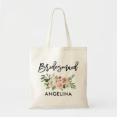 モダンなブラシの原稿のピンクの白人の花の新婦付添人 トートバッグ (正面)