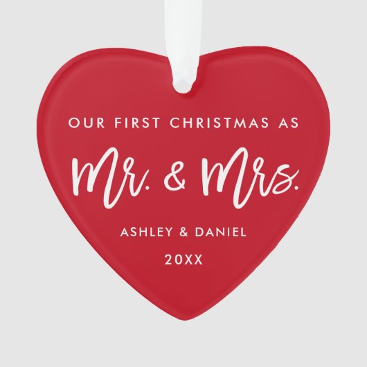 モダンなブラシの原稿の初めてのクリスマスの氏夫人Red オーナメント (正面)