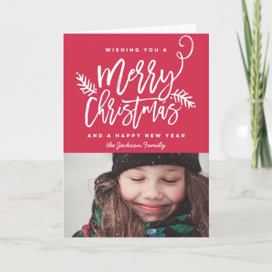 モダンなブラシの原稿の折られる明るいクリスマスの写真 シーズンカード (正面)