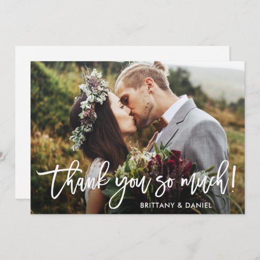 モダンなブラシの原稿の結婚式は白いそんなに感謝していしています サンキューカード (正面/裏面)