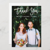 モダンなブラシの原稿の花嫁の新郎の結婚式の写真の重量 サンキューカード (正面/裏面)