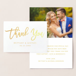 モダンなブラシの原稿は結婚式の写真の金ゴールド感謝していしています 箔カード