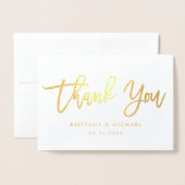 モダンなブラシの原稿は結婚式の写真の金ゴールド感謝していしています 箔カード (封筒付き正面)