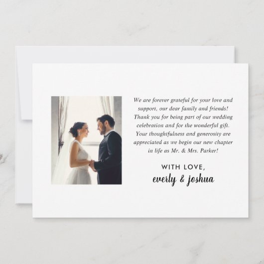 モダンなブラシスクリプト結婚式の写真お礼カード サンキューカード (裏面)