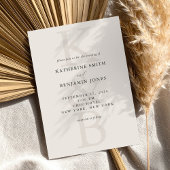 モダンなブラックとアイボリーのモノグラム ミニマル ウェディング 招待状