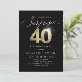 モダンなブラックとゴールドの大人のサプライズ40歳の誕生日 招待状 (スタンド正面)