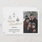 モダンなブラックとゴールドの手描きファミリーフォト シーズンカード (正面)