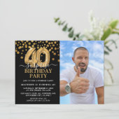 モダンなブラックとゴールドの40歳サプライズ誕生日写真 招待状 (スタンド正面)