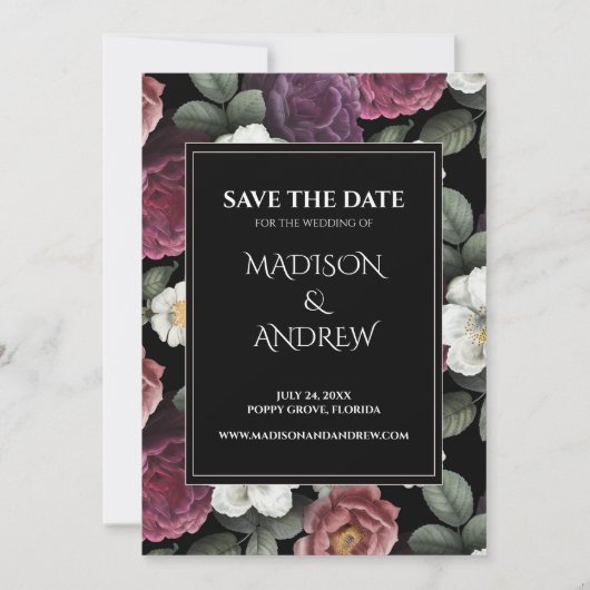 モダンなブラックとバーガンディの芍薬 Save the Date (正面)