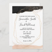 モダンなブラックとブッシュピンクの結婚式招待状 招待状 (正面/裏面)