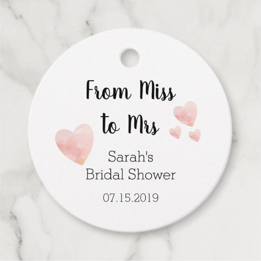 モダンなブラックとホワイトのウェディングシャワーお礼 フェイバータグ (正面)