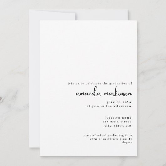 モダンなブラックとホワイトのプロフィール 卒業パーティー 招待状 (裏面)