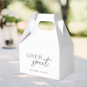 モダンなブラックとホワイトの「Love is Sweet」ウェディング フェイバーボックス