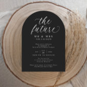 モダンなブラックのエンゲージパーティー 招待状 エレガントなホワイトスクリプト