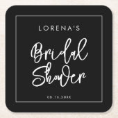 モダンなブラックのプリンセスシャワー スクエアペーパーコースター (正面)