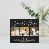 モダンなブラックのミニマルな写真を使った結婚式の延期・日程変更のお知らせ (スタンド正面)