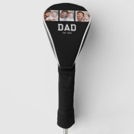 モダンなブラックの太字で「Dad Established」3枚の写真 ゴルフヘッドカバー
