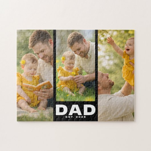 モダンなブラックの太字 Dad Established 3枚の写真  ジグソーパズル (横)