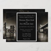 モダンなブラックアンドホワイトのニューヨークの夜の結婚式 招待状 (正面/裏面)