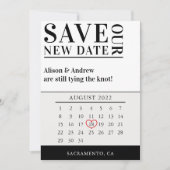 モダンなブラックウェディング延期カレンダーアップデート セーブザデート (正面)