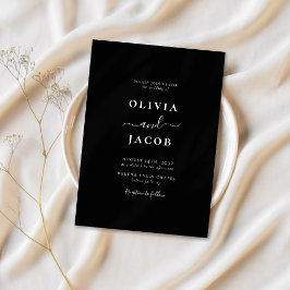 モダンなブラックカリグラフィー スクリプト エレガント ウェディング 招待状