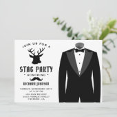 モダンなブラックタキシード stag バチェラーパーティー招待状 招待状 (スタンド正面)
