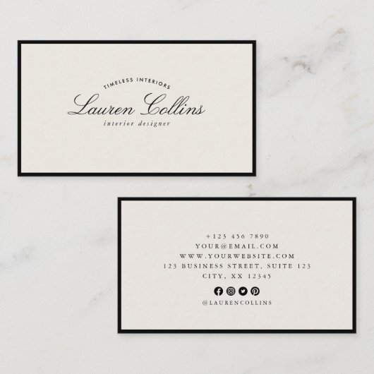 モダンなブラックフレームのソーシャルメディアアイコン付き名刺 名刺 (正面/裏面)