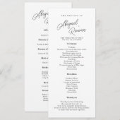 モダンなブラックホワイトスクリプトの結婚式プログラム 招待状 (正面/裏面)