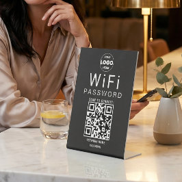 モダンなブラックホワイトビジネスWiFi QRコードロゴ 台座サイン