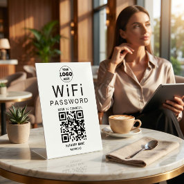 モダンなブラックホワイトビジネスWiFi QRコードロゴ 台座サイン