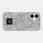 モダンなブラックホワイトモノグラムイニシャル ミッドセンチュリー iPhone 16ケース (裏面横)