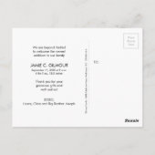 モダンなブラックボードスタイルのセカンドベイビーシャワーのお礼メッセージ ポストカード (裏面)