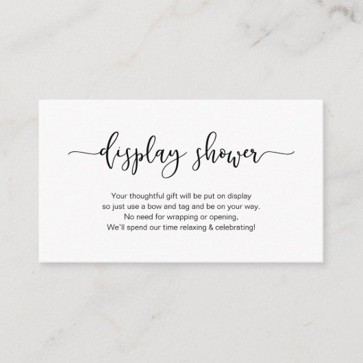 モダンなブラックミニマルフォント、ディスプレイシャワー エンクロージャーカード (正面)