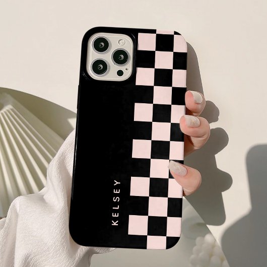 モダンなブラック+クリームの市松模様 パーソナライズデザイン Case-Mate iPhoneケース