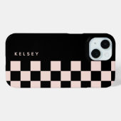 モダンなブラック+クリームの市松模様 パーソナライズデザイン Case-Mate iPhoneケース (裏面 (横))