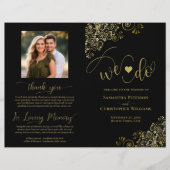 モダンなブラック&ゴールドのDIY折りたたみ式結婚式プログラム「We Do!」 (正面)