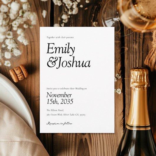 モダンなブラック＆ホワイトのウェディング 招待状