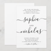 モダンなブラック＆ホワイトのカリグラフィーウェディング - エレガント 招待状 (正面/裏面)