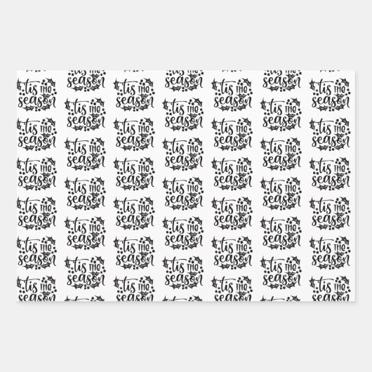 モダンなブラック&ホワイトのクリスマス名言ギフト ラッピングペーパーシート (正面2)