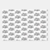 モダンなブラック&ホワイトのクリスマス名言ギフト ラッピングペーパーシート (正面)