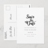モダンなブラック&ホワイトのシンプルな手書き風フォントのSave the Date ポストカード (正面/裏面)