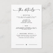 モダンなブラック＆ホワイトのスクリプト ミニマルウェディングの詳細 エンクロージャーカード (正面)