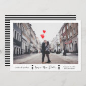 モダンなブラック&ホワイトのストライプの写真を使ったSave the Date セーブザデート (正面/裏面)