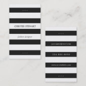 モダンなブラック＆ホワイトのストライプ個人名刺 コーリングカード (正面/裏面)