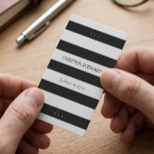 モダンなブラック＆ホワイトのストライプ個人名刺 コーリングカード